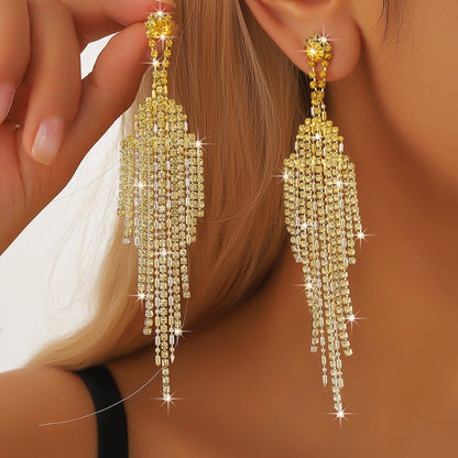 Elegant Rhinestone Tassel Earrings – Sparkling Statement Dangles for Women | Save 10% Today