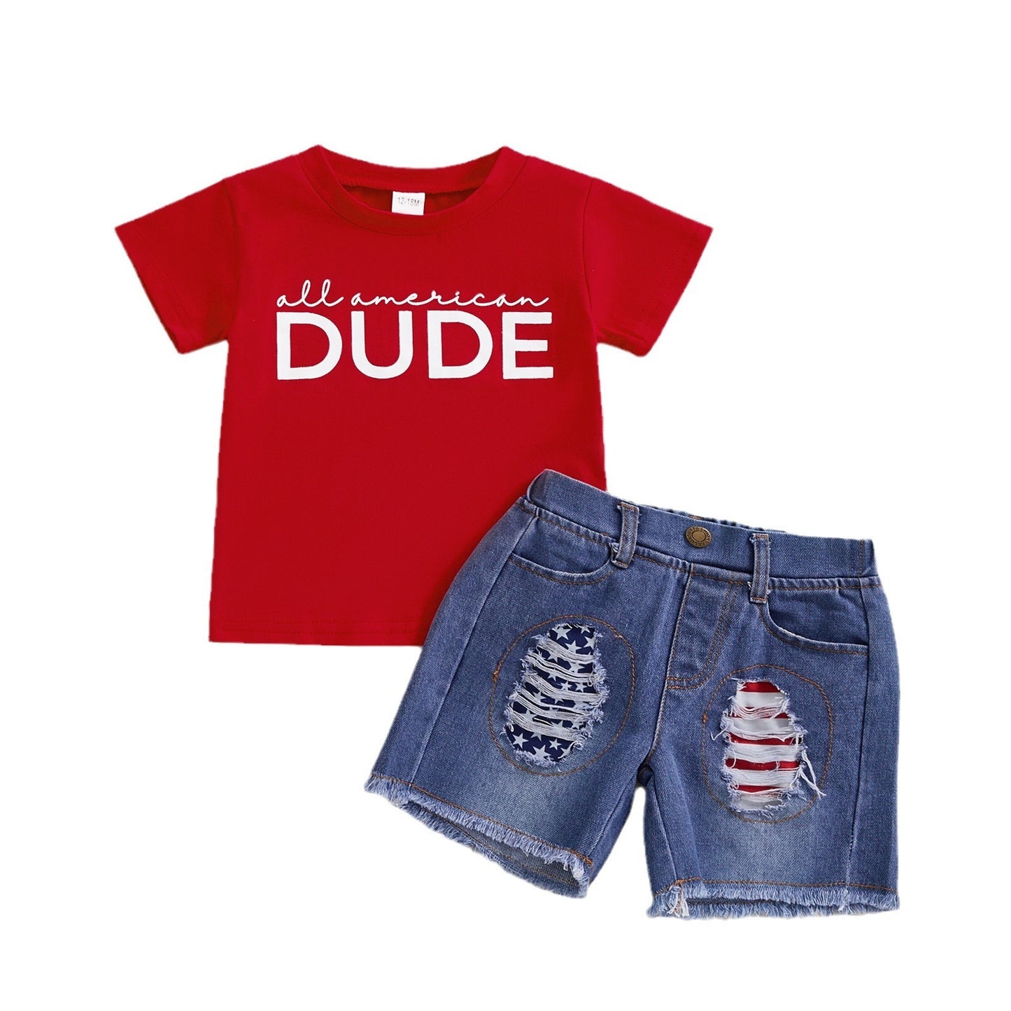 Boys’ Letter Print T-Shirt & Denim Shorts Two-Piece Set – Casual Summer Look • Save 30% Today!