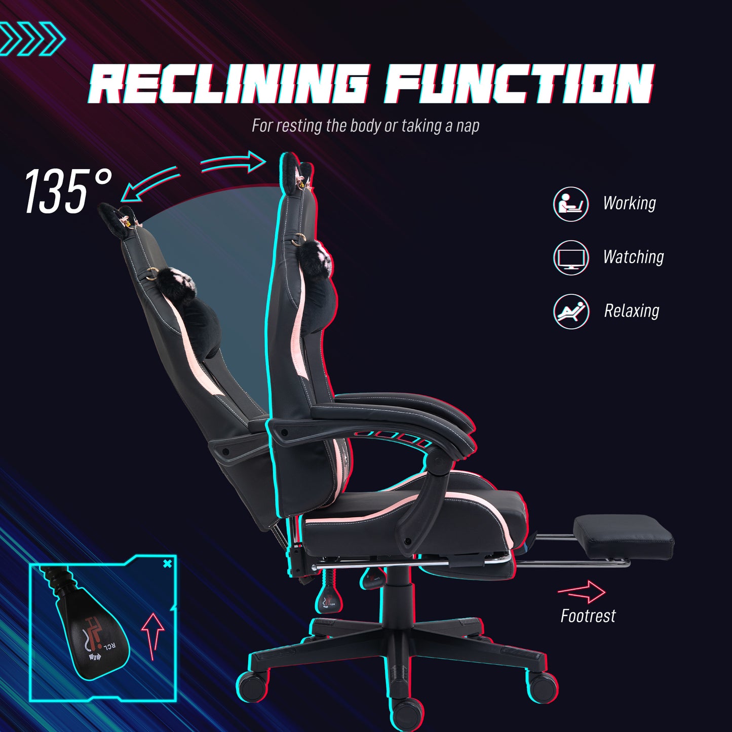 Pink Ergonomic Gaming Chair – Adjustable Racing Design