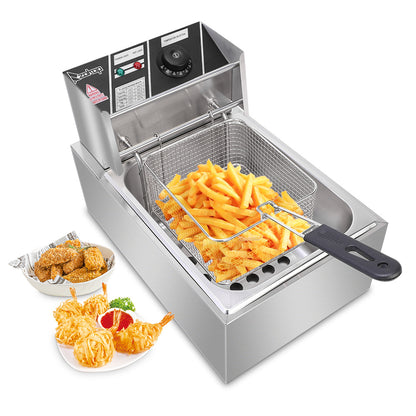 Electric Fryer Silver Stainless Steel Single Cylinder - SAVE 30%