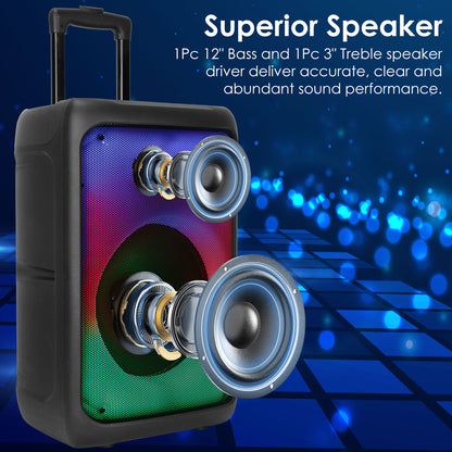Portable Wireless Party Speaker with 5 Light Modes, TWS, FM, USB, AUX, Mic Priority, Trolley Handle & Remote - SAVE $74
