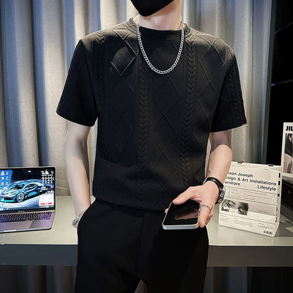 Men’s Rhombus Jacquard T-Shirt – Trendy Summer Round Neck Half-Sleeve Style | Save 20% Today!