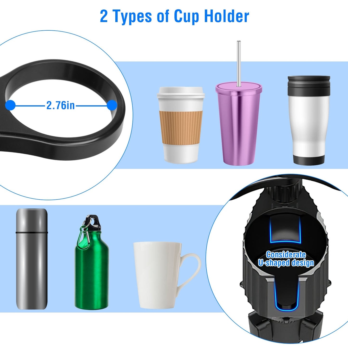 Car Cup Holder Expander – 4-in-1 Rotatable Desk for Food & Phone