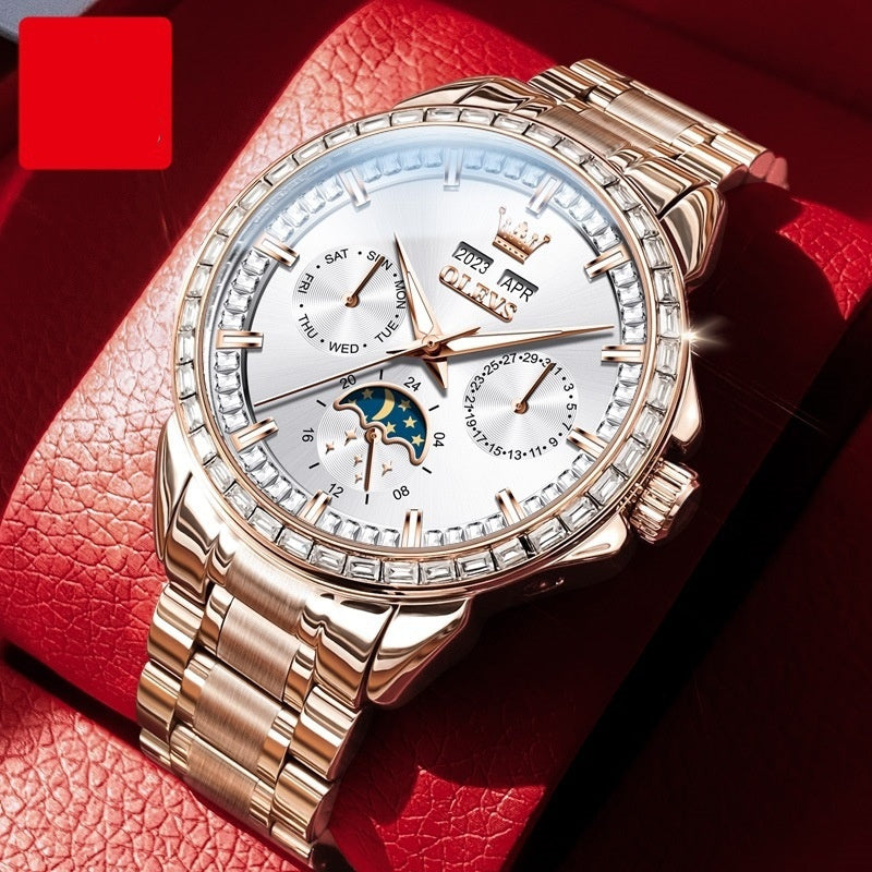 Men’s Luxury Automatic Watch – Multi-Function Design with Diamond Accents | Save 10% Today!”