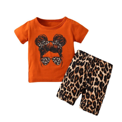 Girls Cartoon Glasses Print Short Sleeve Set – Cute two-piece outfit for summer. Save 30% today!