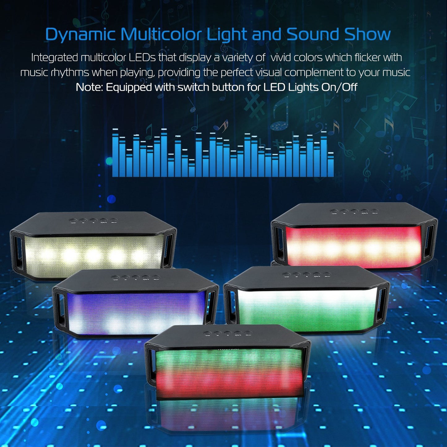 Multicolor LED Bluetooth Speaker – FM, USB, Aux for Travel & Party - SAVE $12