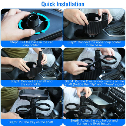 Car Cup Holder Expander – 4-in-1 Rotatable Desk for Food & Phone