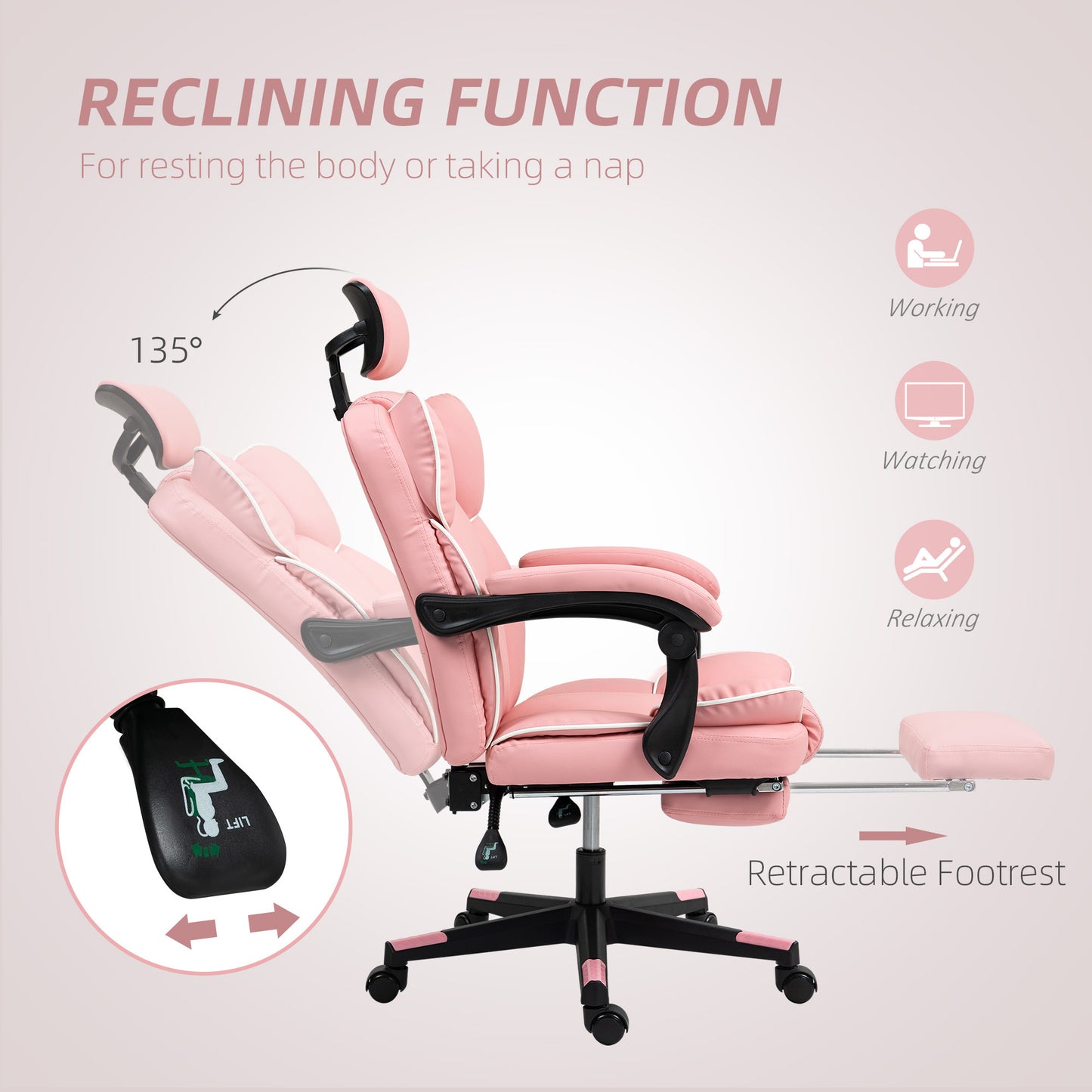 PU Leather Executive Office Chair with Headrest, Footrest & Recline