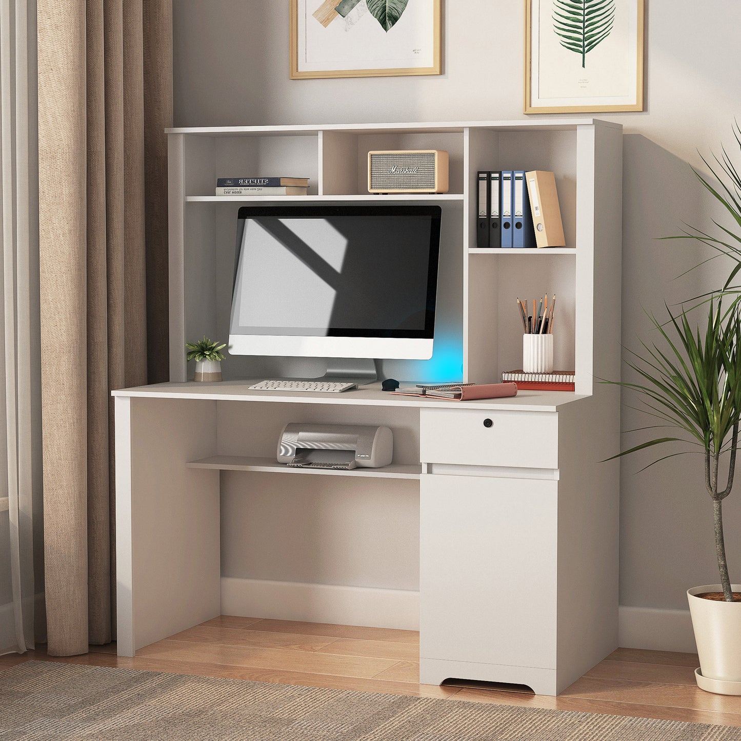 Home Office Desk with Hutch & Storage