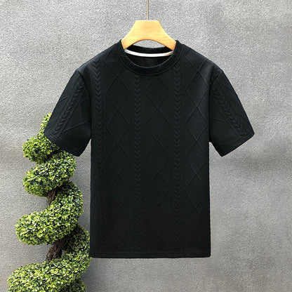 Men’s Rhombus Jacquard T-Shirt – Trendy Summer Round Neck Half-Sleeve Style | Save 20% Today!