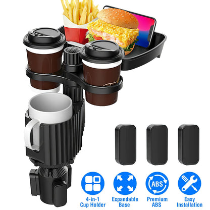 Car Cup Holder Expander – 4-in-1 Rotatable Desk for Food & Phone