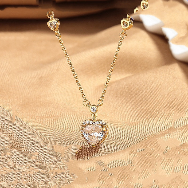 Light Luxury Zircon Heart Necklace – Elegant Clavicle Chain | Save 10% Today