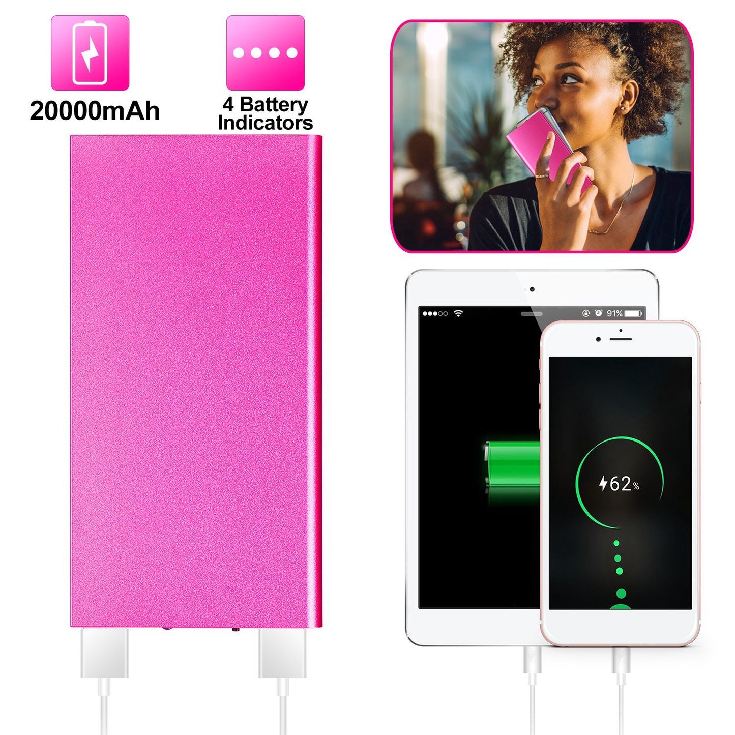 Ultra-Slim 20,000mAh Power Bank – Dual USB Portable Fast Charger for Phones & Devices