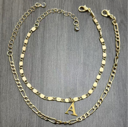 Gold Twin Chain Initial Anklet – Personalized Letter Charm A–Z | Save 10% Today