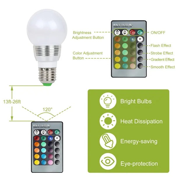 16-Color RGB LED E27 Bulb – 3W Dimmable Mood Light