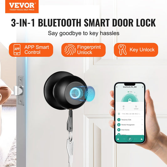 VEVOR Smart Fingerprint & Bluetooth Door Lock – App Controlled, Easy Install - SAVE 146