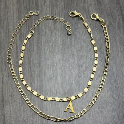 Gold Twin Chain Initial Anklet – Personalized Letter Charm A–Z | Save 10% Today