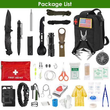47-Piece Emergency & First Aid Survival Kit with Pouch for Camping, Hiking, and Outdoor Adventures - ONLY AVAILABLE FOR GIVEAWAYS ONLY