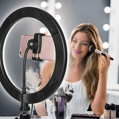 “LED Selfie Ring Light 10in – Adjustable Tripod, Phone Holder, USB Powered for Videos & Makeup”