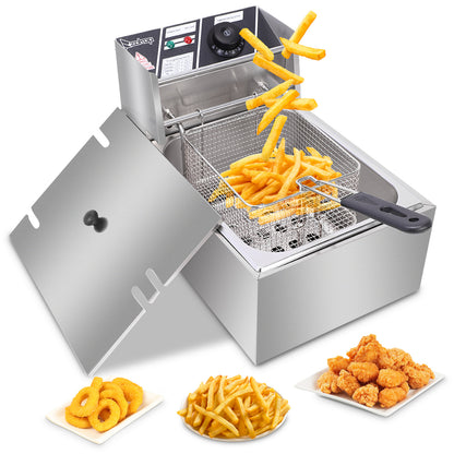 Electric Fryer Silver Stainless Steel Single Cylinder - SAVE 30%