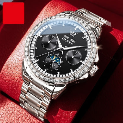 Men’s Luxury Automatic Watch – Multi-Function Design with Diamond Accents | Save 10% Today!”
