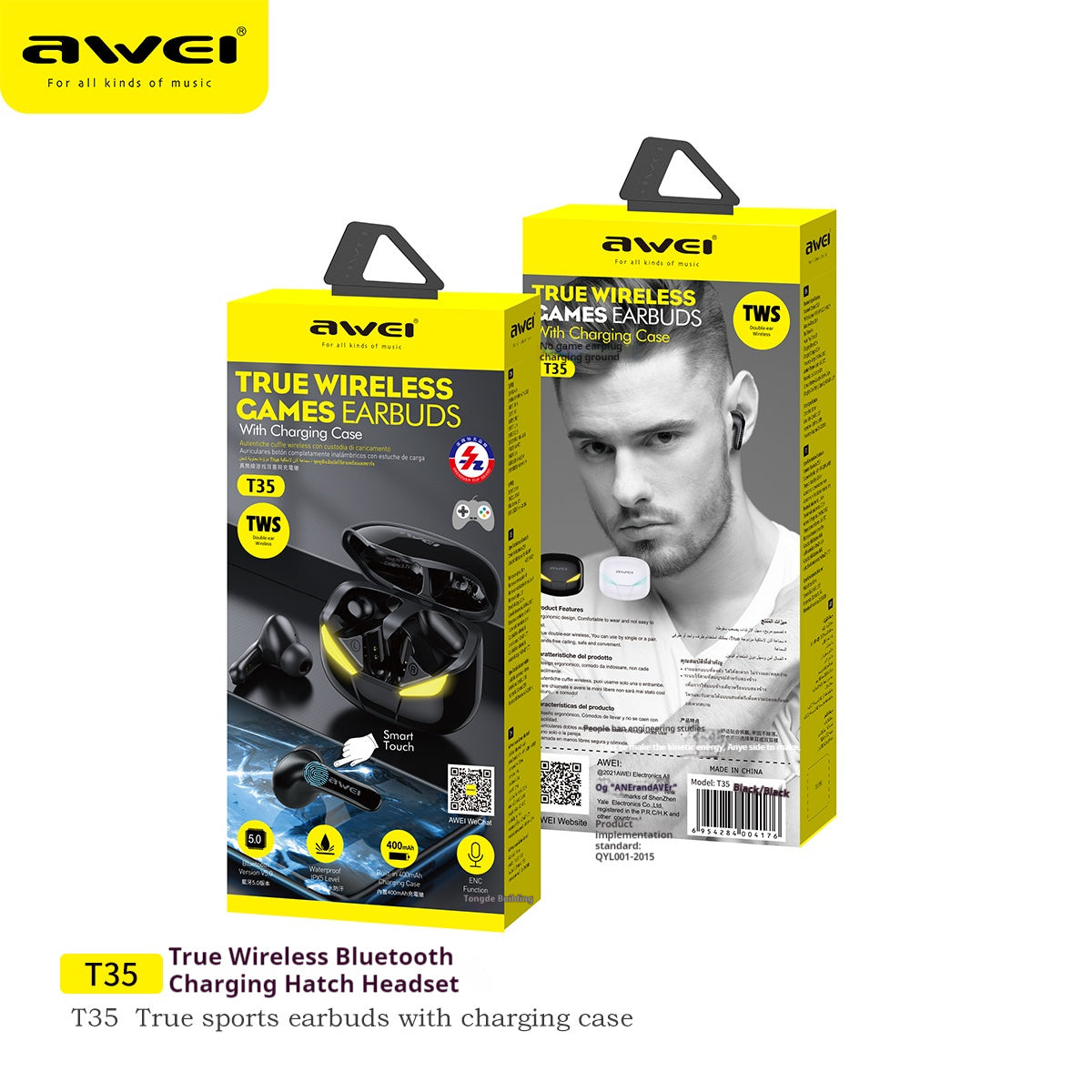 AWEI True Wireless Bluetooth Earbuds – Includes Charging Case