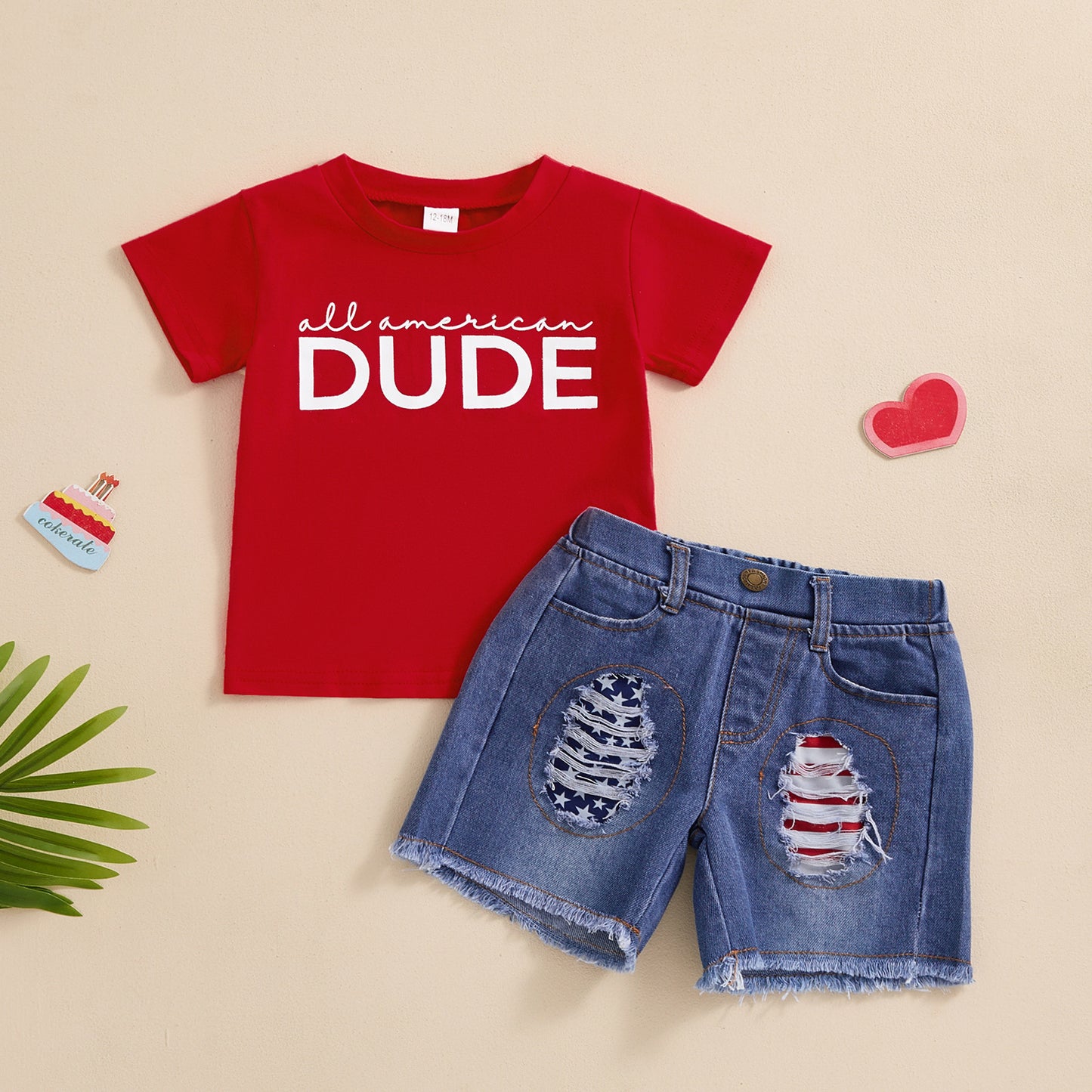Boys’ Letter Print T-Shirt & Denim Shorts Two-Piece Set – Casual Summer Look • Save 30% Today!