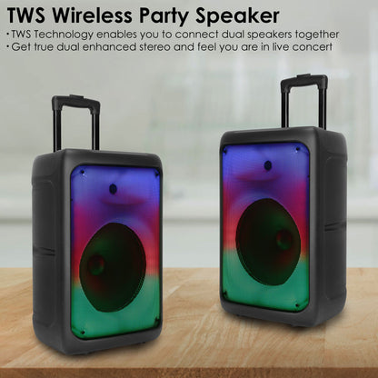 Portable Wireless Party Speaker with 5 Light Modes, TWS, FM, USB, AUX, Mic Priority, Trolley Handle & Remote - SAVE $74
